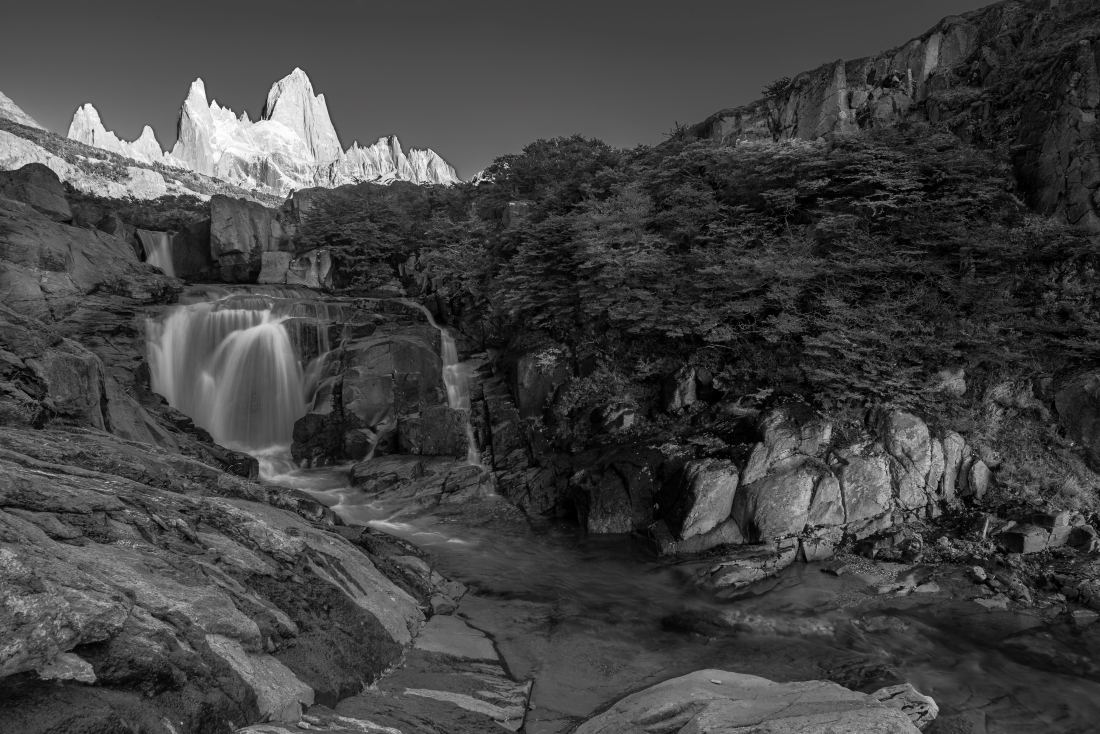 The waterfall and the mountain peak