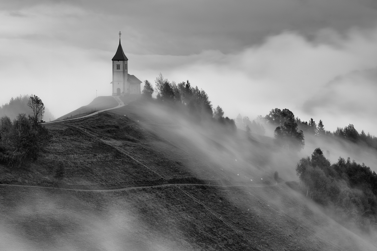 Churches, fog, clouds