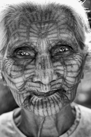 The tattoed face woman of Chin tribe