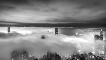 Misty cityscape of Hong Kong